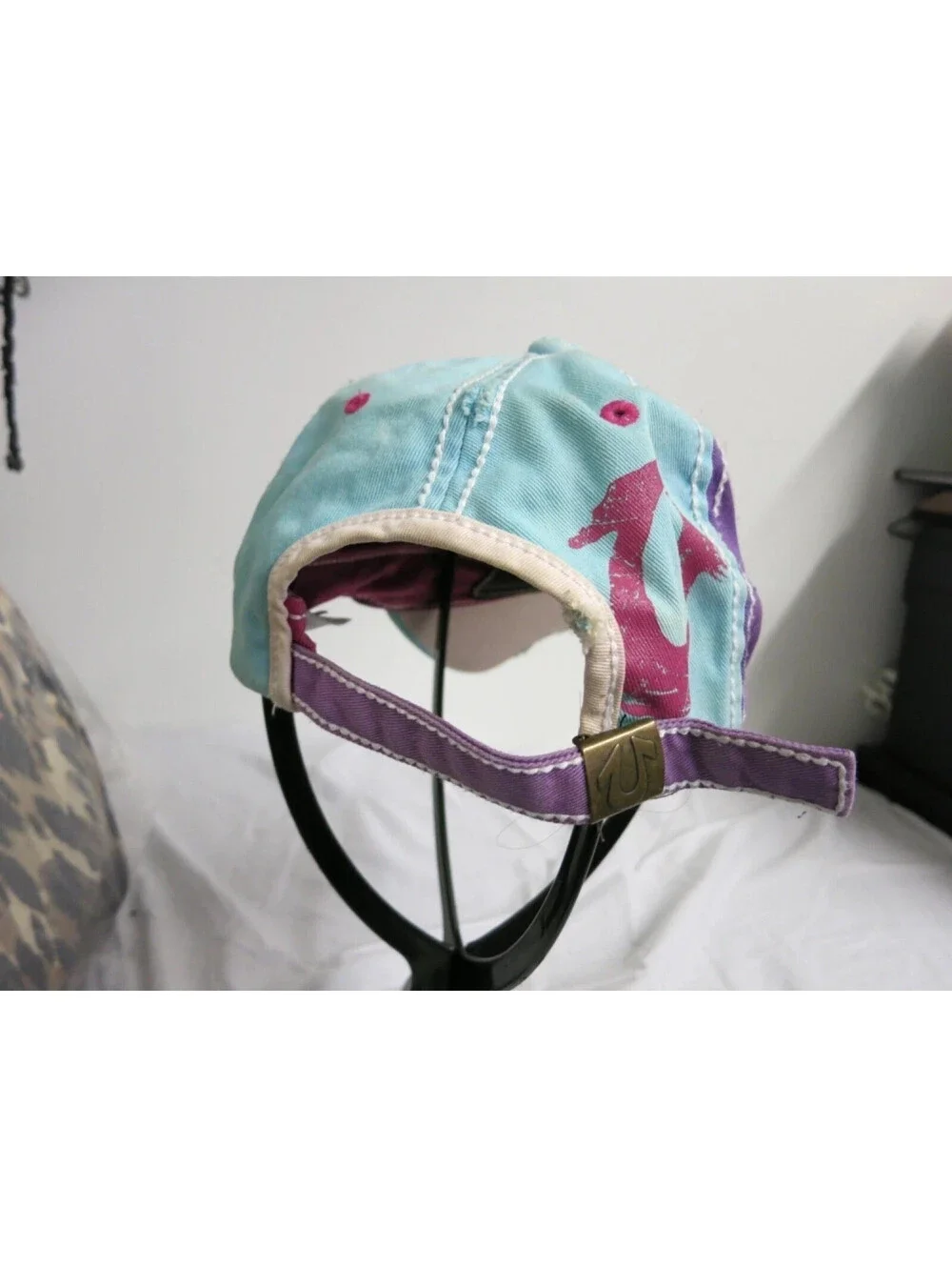 True Religion distressed leather trim Buddha cap hat adjustable Y2K Leather